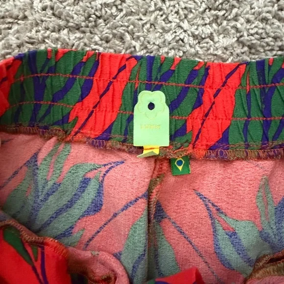 Farm Rio Tropical Leaf Print Wide Leg Pant Size Large Boho Resort Vacation Style - Picture 3 of 6